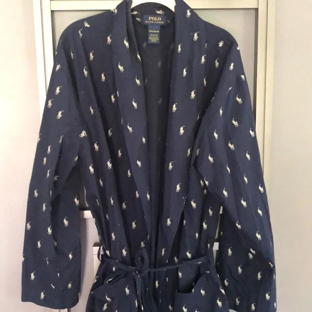 Polo Ralph Lauren printed navy cotton robe men’s size S/M